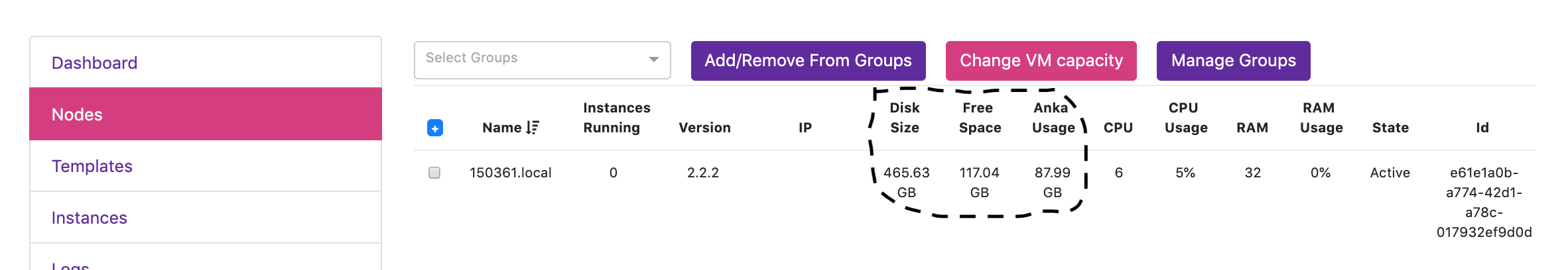 Node Disk Usage Information